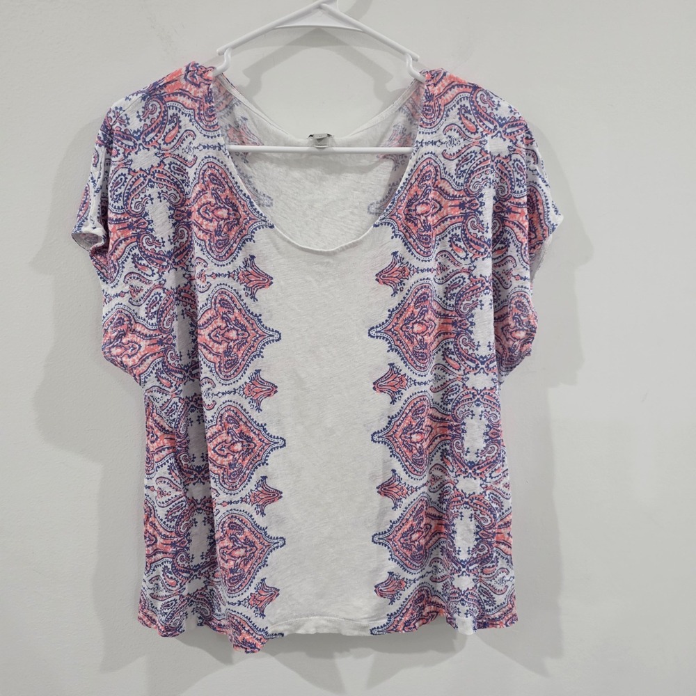J Crew Womens Linen Top Size Medium Floral Coastal Beach Summer - Picture 1 of 6